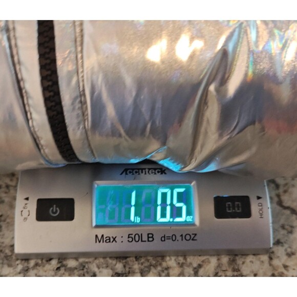 Forever 21 Jacket Womens Medium Silver Holographic Puffer Quilted Zip Pockets - Picture 13 of 13